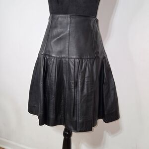 Vintage Pleated Black Leather Mini Skirt